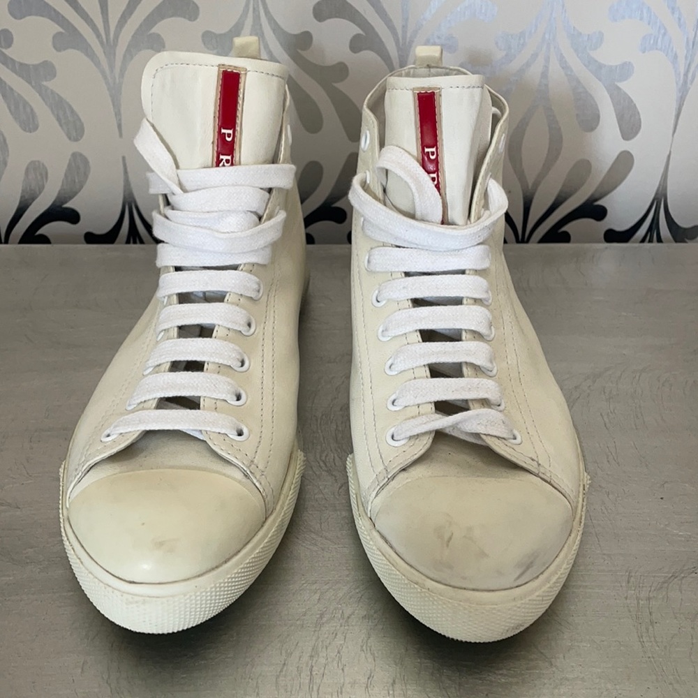 Prada White Leather High Tops